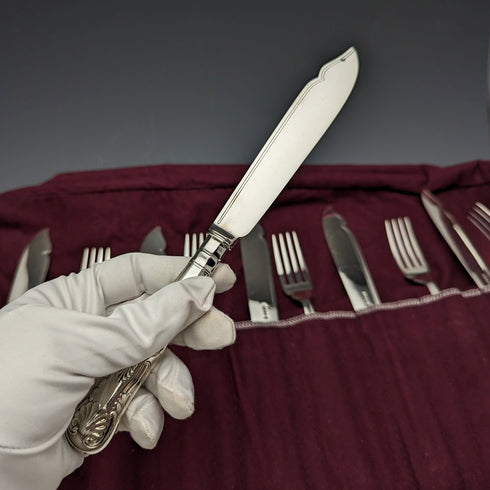 Circa 1930 British Vintage Silver Plated Fish Cutlery 6 Pair Set Hukin & Heath